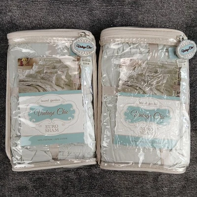 2 Vintage Chic Euro Sham Laurel Garden Cotton Pale Aqua Cottage Bed Bath Beyond - Image 1 of 4
