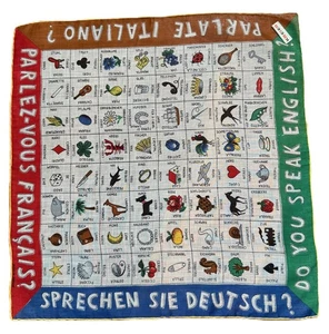 Neu mit Etikett Dessin Depose /Kreier Vintage Hanky Do You Speak Deutsch Französisch Englisch Italienisch - Bild 1 von 4