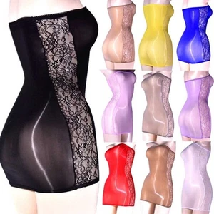 Minikleid transparent Oberteil Damen Bodycon Kleid öl glänzend ärmellos Cocktail - Bild 1 von 21