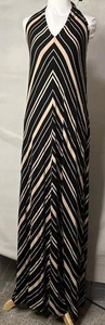 Soma Dress Stretch Knit Maxi Built In Bra Black Brown Pockets Womens Large - Picture 1 of 13
