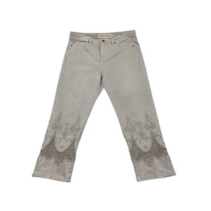 Weiche Umrandung Damen beige Boho hoher Bund bestickt Spitze Jeans Gr. 12P - Bild 1 von 14