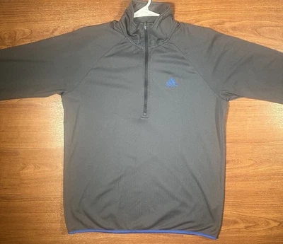 Adidas ClimaLite Gray 1/4 Zip Pullover Training Top Men M Blue Logo Performance - Image 1 of 4