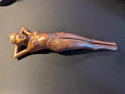 Vintage Hand Carved Wood Woman Nutcracker 13" Folk Art Tribal Nude Sculpture - Image 1 of 4
