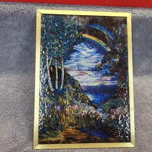 Tiffany Double Rainbow Stained Glass Suncatcher Glassmasters 9.3 X 13 - Picture 1 of 8