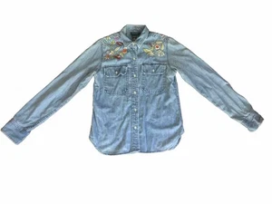 RARA* & HTF Vintage Ralph Lauren Jeans Denim Camicia Ricamata Alcuni Top Invecchiato M - Foto 1 di 7