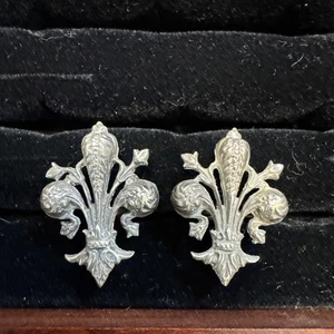Antique Dimensional Fleur de Lys Cuff Links Victorian 800 Silver - Picture 1 of 7
