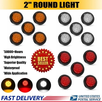 2" Round 9 LED Clearance Side Marker Light W/ Black Grommet For Truck UTV - Image 1 of 4