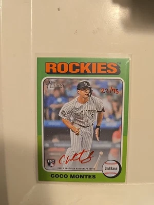 2024 Topps Heritage High Number Real One Auto Red Coco Montes RC 15/75 Colorado - Image 1 of 2