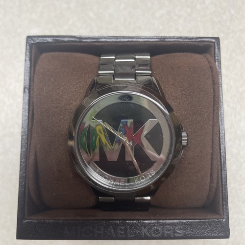 Michael Kors MK 1126 Ematite Nero Logo Facciato Acciaio Inox 100m (10ATM) Vintage