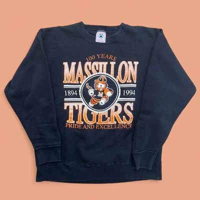 VTG 1994 Massillon Tigers Football 100 Year Anni Black Crewneck Sweatshirt Large - Image 1 of 4