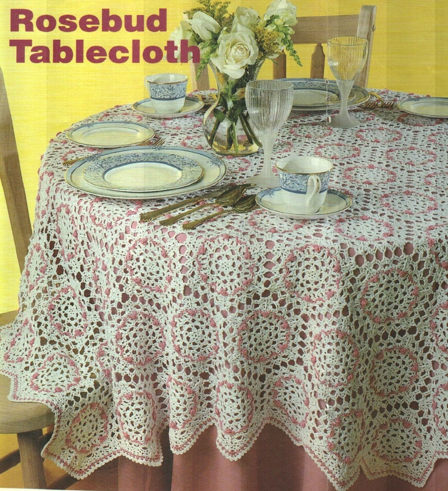 ROSEBUD TABLECLOTH 66 1/2" HOME DECOR DIGEST SIZE CROCHET PATTERN INSTRUCTIONS - Image 1 of 1