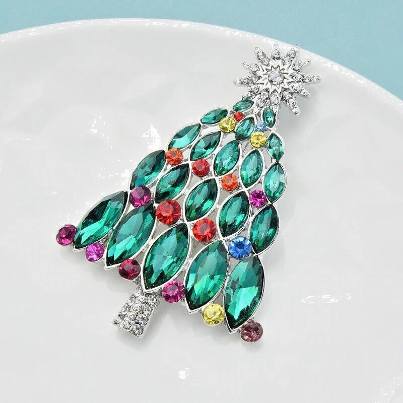 Broche prendedor colorido árbol de Navidad con estrás de cristal estrella y bolsa dorada VIDEO Foto 1 de 4
