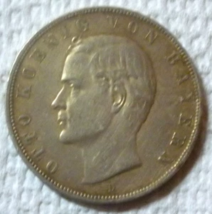 1908-D BAVARIA - DREI 3 MARK - OTTO I - .900 SILVER CROWN - 1/2 Oz - HIGH GRADE - Picture 1 of 5