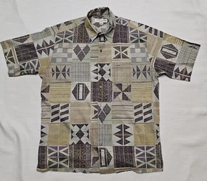 Vintage 90s Tori Richard Hawaiihemd Herren Gr. M Baumwolle Rasen Geometrisch Braun - Bild 1 von 17