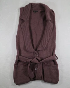 Warehouse Cardigan Womens Uk 12 Mauve Plum Sleeveless Wool Blend Belted - Picture 1 of 9