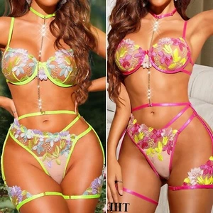 Women's Sexy Lingerie Hollow Out Bra Panty Nightwear Sleepwear Bodysuit Babydoll - Picture 1 of 18