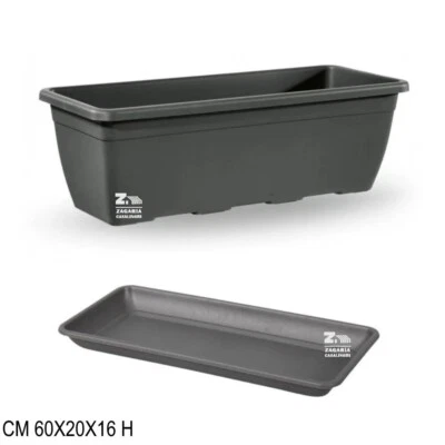 VECA - BLIM VASO BALCONIERA FIORIERA CASSETTA NAXOS ANTRACITE PLASTICA 60 CM CON SOTTOVASO