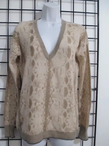 WEISS + WARREN 🌸 XS / 38" BRUSTUMFANG == BEIGE SCHLANGENPRINT / V-AUSSCHNITT KASCHMIR PULLOVER - Bild 1 von 6