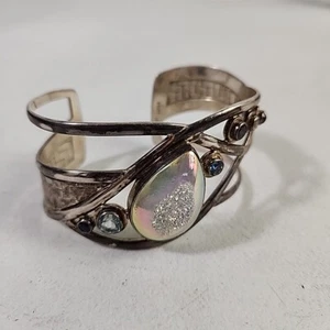 925 Silver Sajen Cuff Bracelet W/ Druzy Topaz Lolite and Moonstone 58.2g - Picture 1 of 13