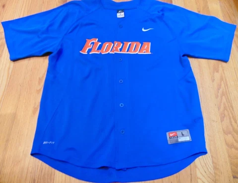 NWOT DRI-FIT TEAM NIKE NCAA FLORIDA GATORS BLUE BASEBALL JERSEY SIZE L Cover