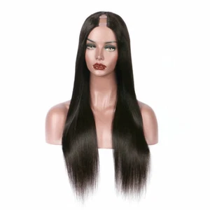 Long Striaght U Part Wig Virgin Brazilian Glueless Human Hair Wigs Middle Upart - Picture 1 of 10