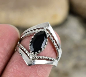 Natürlicher schwarzer Onyx Ring 925 Sterling Silber Ring Marquise Ring Damenring zierlich - Bild 1 von 4