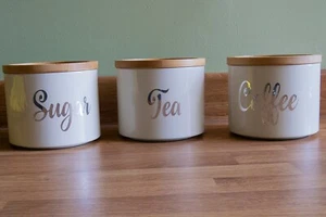 CALCOMANÍAS DE COCINA CROMADAS CAFÉ TÉ AZÚCAR ETIQUETAS PEGATINAS - Imagen 1 de 3