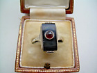 Antique Art Deco Original Silver Black Onyx & Garnet Ring Size P.