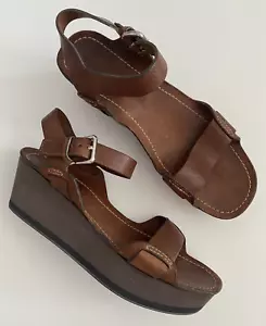Sandali Jil Sander in pelle con plateau cinturino alla caviglia punta aperta marrone taglia 39,5/9,5 - Foto 1 di 7