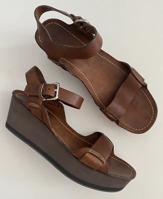 Sandalias de plataforma de cuero Jil Sander correa para el tobillo dedos abiertos marrón talla 39,5/9,5 Foto 1 de 4