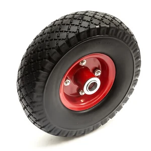 10" PU 3.00-4 Puncture Proof Solid Tyre & Offset Hub Metal Wheel Garden Trolley - Picture 1 of 9