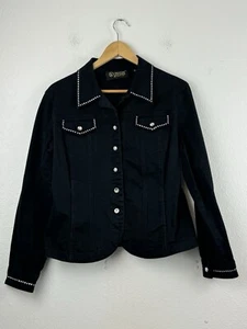 Vintage Y2K Christine Alexander Black Stretch Denim Strass Jacke Damen M - Bild 1 von 6