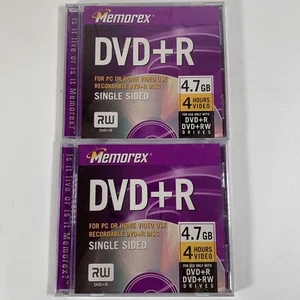 2 New DVD+R Recordable 4X Blank 4.7GB 120min Discs Memorex 2002 sealed - Picture 1 of 7
