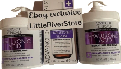 Crema de ácido hialurónico Advanced Clinicals 2x16 oz + suero hidratante para la piel de 1x1,75 oz Foto 1 de 4
