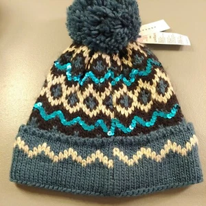 Topshop Mujer Lentejuelas Fair Isle Pom Gorro | Color - Azul/Verde | Talla Única - Imagen 1 de 2