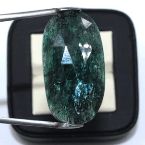 31.45 Cts Natural Teal Moss Kyanite Rose Cut 32mmx17mm Untreated Loose Gemstone - Picture 1 of 13