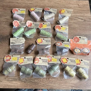 vintage NOS ceramic macrame bead lot 3” Bamboo, Hearts, Eyes, - Bild 1 von 9