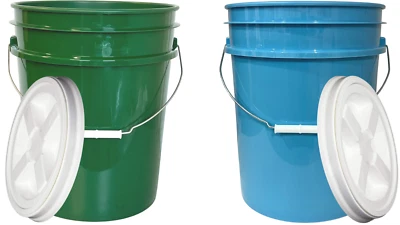 HOUSE NATURALS 5 Gallon Food Grade Buckets BPA Free Gamma Screw on lids pails 90mil (2 Pack )