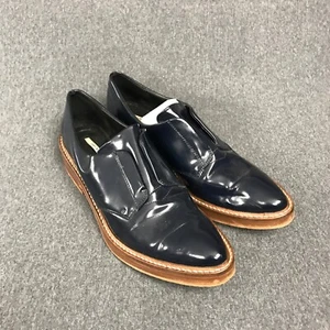 Women's EU 41 US 10 Zara Basic Blue Leather Slip On Pointed Toe Loafers Shoes - Picture 1 of 7