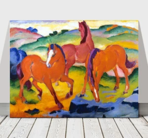FRANZ MARC - Caballos Rojos Pastoreo - PÓSTER IMPRESIÓN ARTÍSTICA EN LIENZO - Perro - 12x8" - Imagen 1 de 1