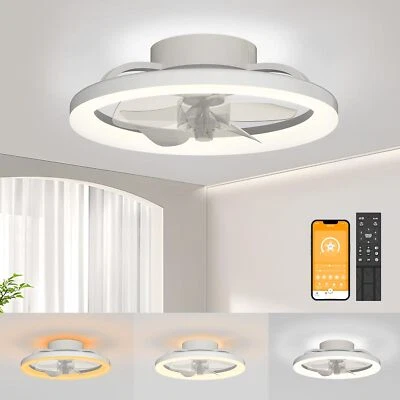 16" Modern Bladeless Ceiling Fan Light Dimmable LED with Remote, Bluetooth App - Image 1 of 4