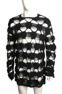 COMME DES GARCONS- NWT 2024 Black Distressed Sweater, Size XL - Picture 1 of 6