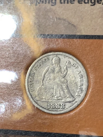 1888 Seated SILVER Dime VF + Coin FULL LIBERTY ~ ON INFO CARD - NICE Cover