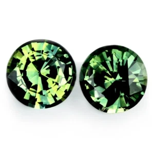Certified 1.01ct Natural Green Sapphire VVS 4.6mm Madagascar Round Matching Pair - Picture 1 of 7