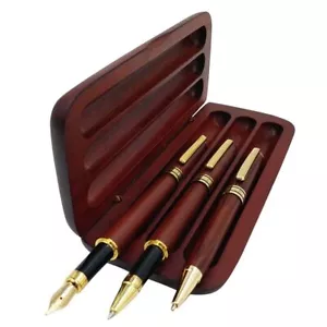 3 Pcs Wooden Pens Set with Gift Case/Best Writing Fountain Fancy Ballpoint Pen a - Picture 1 of 7