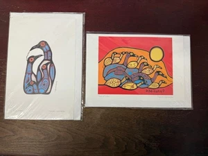 Two Prints/Cards by NORVAL MORRISSEAU, Bird Family, Flock of Loons, 9x6" - Picture 1 of 7