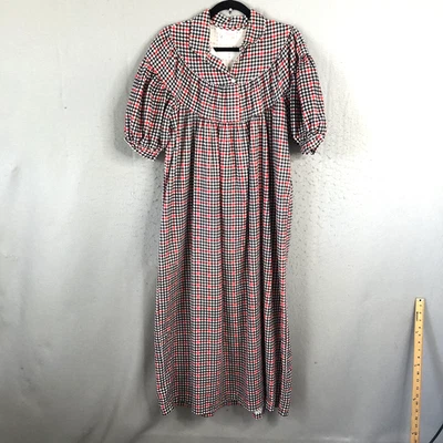 Camisón vintage en el tiempo para mujer grande rojo negro franela a cuadros abuela granja Foto 1 de 4