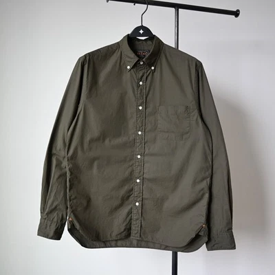 BEAMS Plus lightweight broadcloth BD shirt, olive green, made in Japan, size M - Image 1 of 4