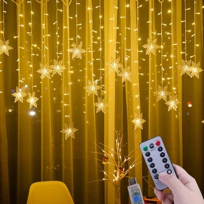 12ft/3.5M USB Powered 8 Modes Snowflake Curtain Night Light Icicle Fairy Stri... - Image 1 of 4