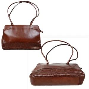 Borsa a tracolla Etienne Aigner vintage pelle bordeaux 2 cinghie tessuto accento - Foto 1 di 9